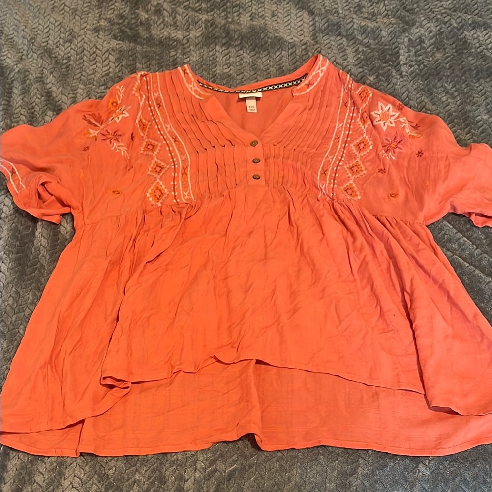 Women's Coral Embroidered Top